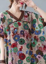 Load image into Gallery viewer, Coffee Patchwork Cotton Robe Dresses Oversized Print Summer
