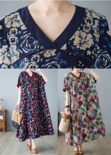 Load image into Gallery viewer, Coffee Patchwork Cotton Robe Dresses Oversized Print Summer