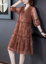 Load image into Gallery viewer, Chocolate Patchwork Tulle Dress Ruffled Lace Up Summer