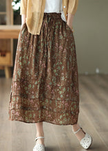 Load image into Gallery viewer, Chocolate Print Linen Skirt Wrinkled Pockets Tie Waist Summer