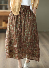 Load image into Gallery viewer, Chocolate Print Linen Skirt Wrinkled Pockets Tie Waist Summer