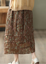 Load image into Gallery viewer, Chocolate Print Linen Skirt Wrinkled Pockets Tie Waist Summer