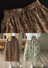 Load image into Gallery viewer, Chocolate Print Linen Skirt Wrinkled Pockets Tie Waist Summer