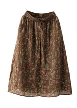 Load image into Gallery viewer, Chocolate Print Linen Skirt Wrinkled Pockets Tie Waist Summer