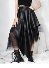 Load image into Gallery viewer, Comfy Black Patchwork Tulle Asymmetrical design PU Skirts