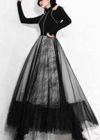 Comfy Black Print Lace Skirts Summer