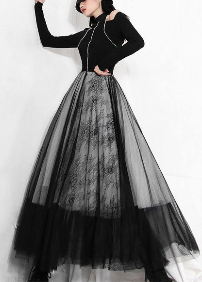 Comfy Black Print Lace Skirts Summer