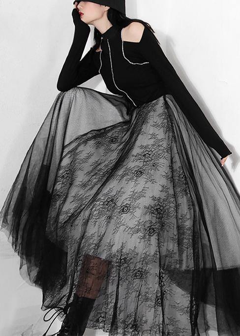 Comfy Black Print Lace Skirts Summer