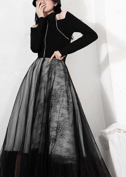 Comfy Black Print Lace Skirts Summer