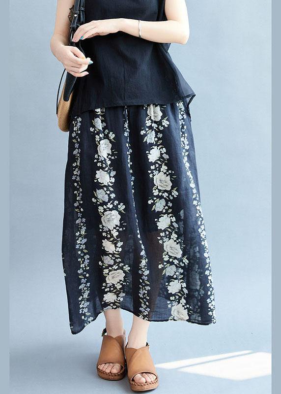 Comfy Navy Pockets Tie Waist Print Fall Floral Skirts