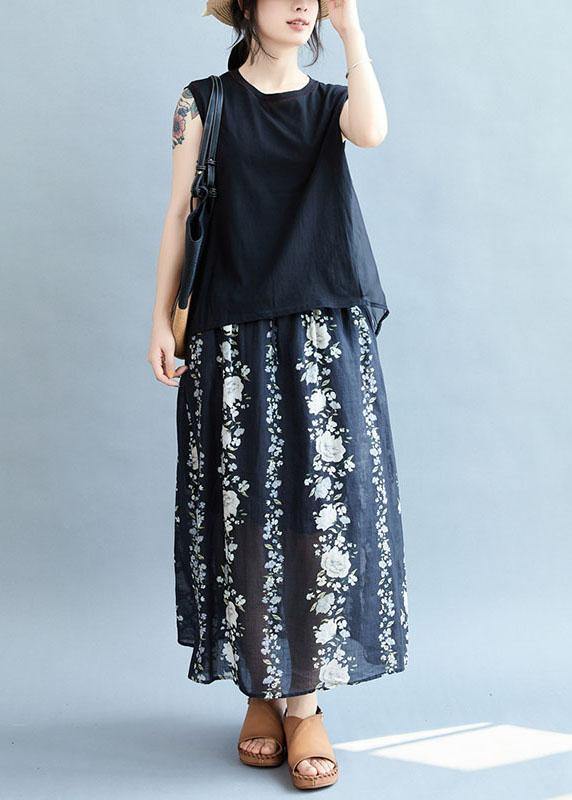 Comfy Navy Pockets Tie Waist Print Fall Floral Skirts