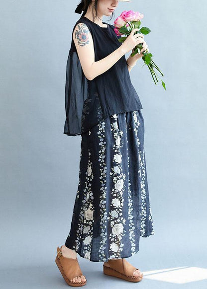 Comfy Navy Pockets Tie Waist Print Fall Floral Skirts