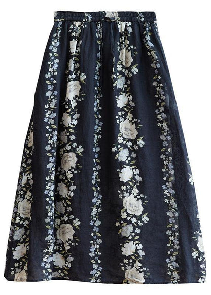 Comfy Navy Pockets Tie Waist Print Fall Floral Skirts