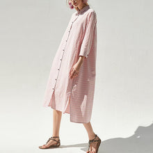 Load image into Gallery viewer, Cotton blended clothes Plus Size Polo Collar Pink Casual Plus Size Shirt Dress