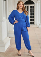 Cozy Blue V Neck Tops And Pants Patchwork Cotton Two Pieces Set Fall