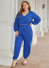 Load image into Gallery viewer, Cozy Blue V Neck Tops And Pants Patchwork Cotton Two Pieces Set Fall