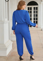 Cozy Blue V Neck Tops And Pants Patchwork Cotton Two Pieces Set Fall