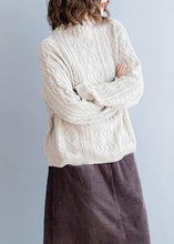 Load image into Gallery viewer, Cozy beige Blouse high neck Button Downfall fashion knit tops