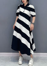 Load image into Gallery viewer, Cute Black White Striped Peter Pan Collar Patchwork Long Dress Short Sleeve
