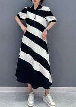 Load image into Gallery viewer, Cute Black White Striped Peter Pan Collar Patchwork Long Dress Short Sleeve