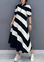Load image into Gallery viewer, Cute Black White Striped Peter Pan Collar Patchwork Long Dress Short Sleeve
