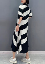 Load image into Gallery viewer, Cute Black White Striped Peter Pan Collar Patchwork Long Dress Short Sleeve