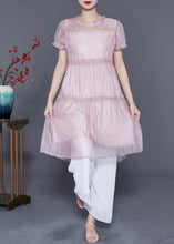 Load image into Gallery viewer, Cute Pink Ruffled Patchwork Silk A Line Dress Summer