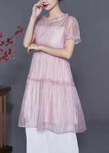 Load image into Gallery viewer, Cute Pink Ruffled Patchwork Silk A Line Dress Summer