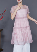 Load image into Gallery viewer, Cute Pink Ruffled Patchwork Silk A Line Dress Summer