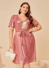 Load image into Gallery viewer, Cute Pink Tie Waist Solid Silk Holiday Maxi Dress Summer