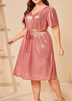 Cute Pink Tie Waist Solid Silk Holiday Maxi Dress Summer