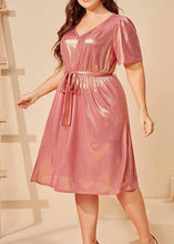 Load image into Gallery viewer, Cute Pink Tie Waist Solid Silk Holiday Maxi Dress Summer