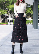 Load image into Gallery viewer, DIY Black Embroideried Button Fine Cotton Filled Skirt Winter