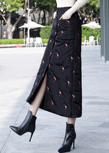 Load image into Gallery viewer, DIY Black Embroideried Button Fine Cotton Filled Skirt Winter
