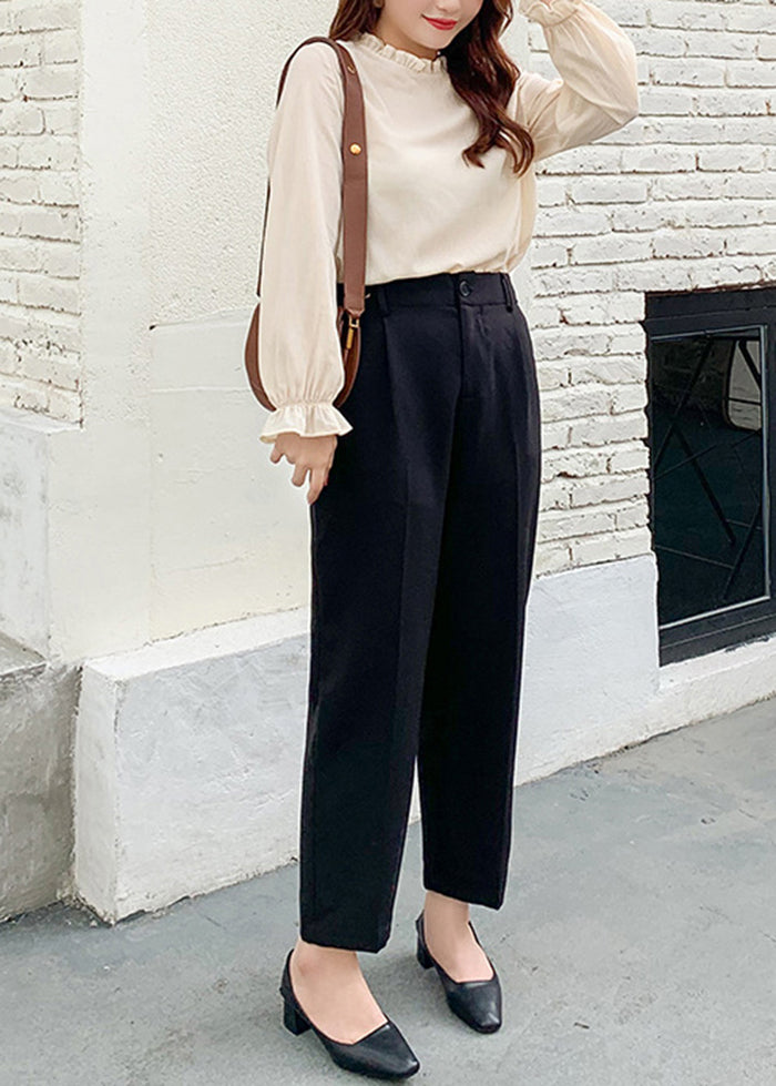 DIY Black High Waist Pockets Spandex Pants Fall