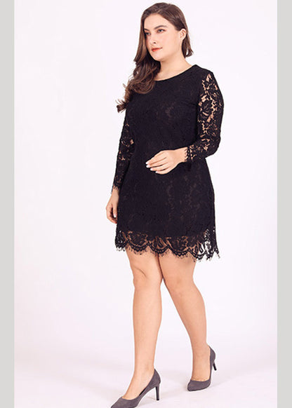 DIY Black Hollow Out Party Lace Mid Dress Summer