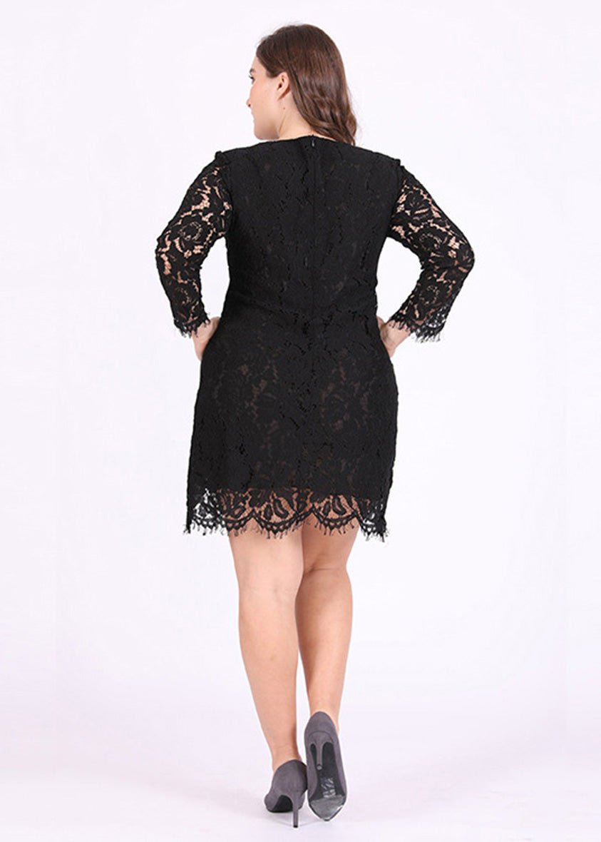 DIY Black Hollow Out Party Lace Mid Dress Summer