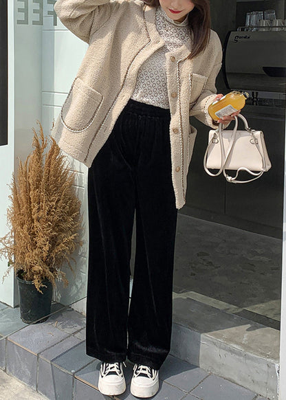 DIY Black Oversized Pockets Silk Velour Straight Pants Fall