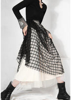 DIY Black Plaid Patchwork Pleated Summer Skirt