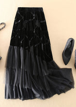 Load image into Gallery viewer, DIY Black Tulle Patchwork Silk Velour Skirt Spring