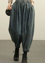 Load image into Gallery viewer, DIY Blue High Waist Pockets wrinkled Harem Fall Denim Pants