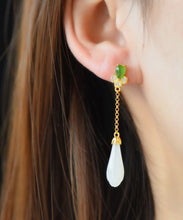 Load image into Gallery viewer, DIY Green Sterling Silver Inlaid Jade Zircon Tassel Drop Earrings