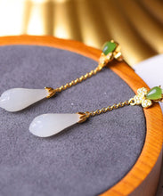 Load image into Gallery viewer, DIY Green Sterling Silver Inlaid Jade Zircon Tassel Drop Earrings