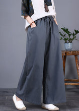Load image into Gallery viewer, DIY Grey Pockets Elastic Waist Patchwork Cotton Wide Leg Pants Summer