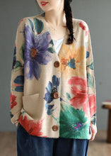 Load image into Gallery viewer, DIY Khaki V Neck Print Mink Hair Knitted Loose Coat Spring
