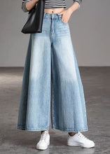 Load image into Gallery viewer, DIY Light Blue-chrysanthemum fashion Pockets Casual Wide Leg Fall Denim Pants