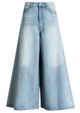Load image into Gallery viewer, DIY Light Blue-chrysanthemum fashion Pockets Casual Wide Leg Fall Denim Pants