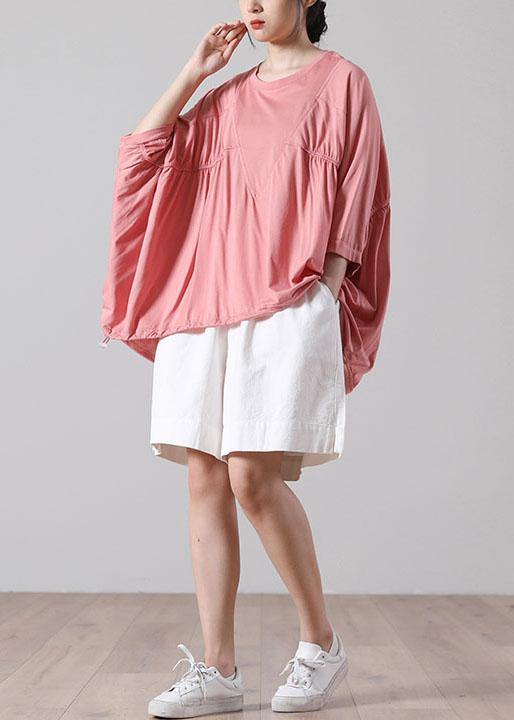 DIY Pink Cinched Cotton Shirt Top Summer Short Sleeve