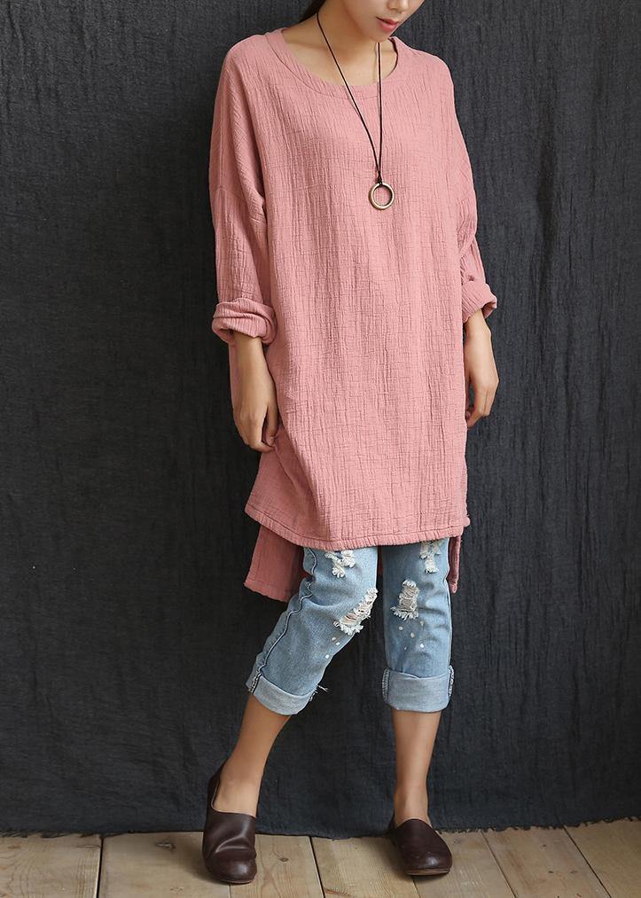 DIY Pink Low High Design U Neck Shirt Tops Spring