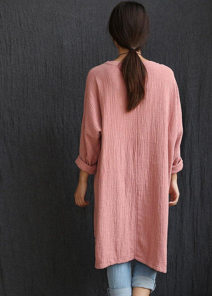 DIY Pink Low High Design U Neck Shirt Tops Spring